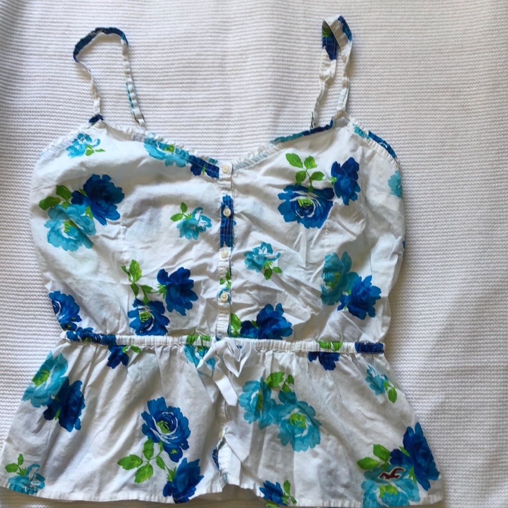 Hollister size large tank top white blue floral